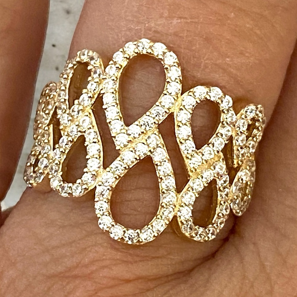 Gorgeous Estate 14K Yellow Gold DIAMOND Swirl Wide Band Ring Size 6.75